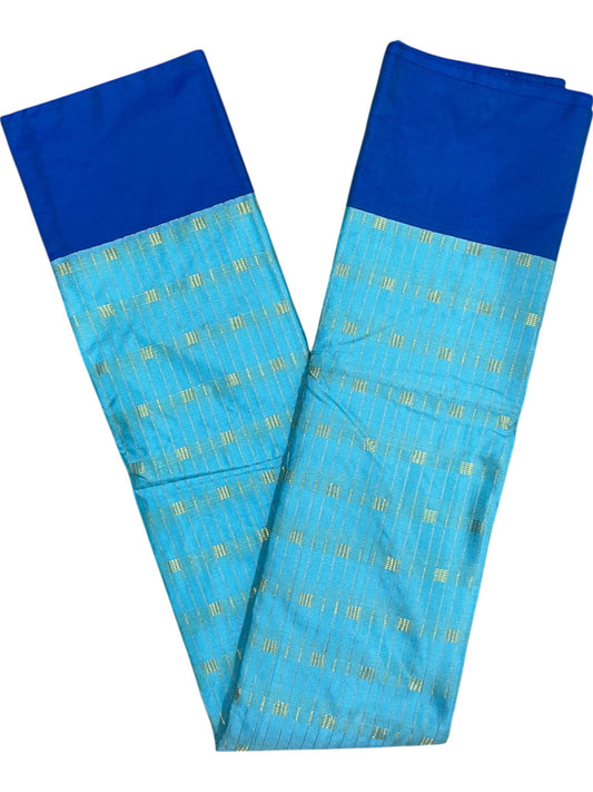Southloom Semi Silk Saree with Butta Work and Golden Lines Across Body in Blue
