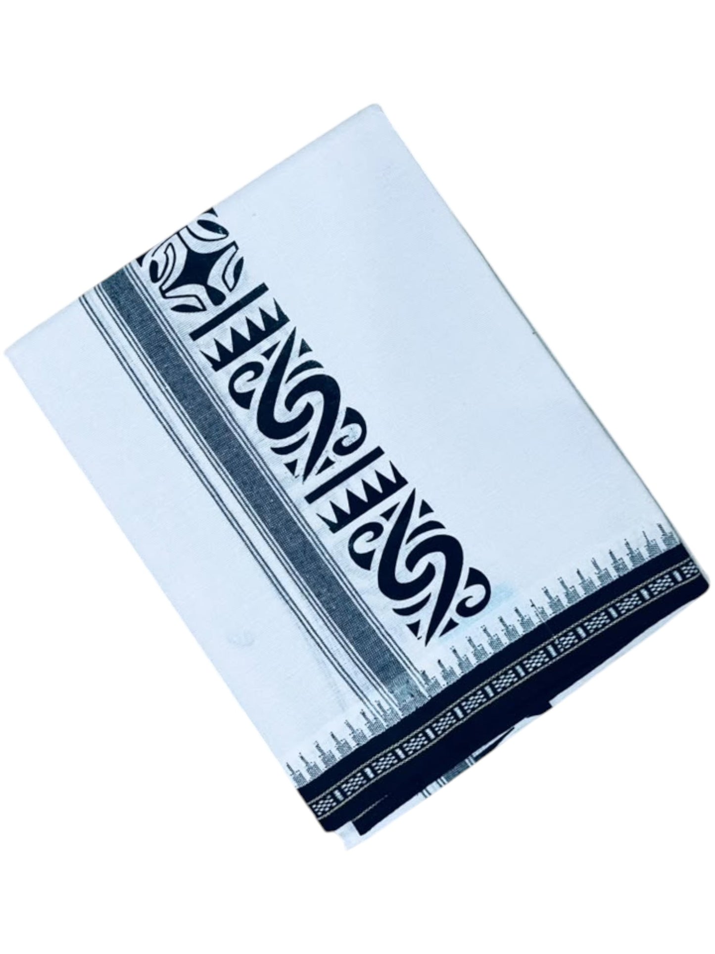 Southloom White Green Printed Single Mundu / Otta Mundu / Lungi (South Indian Kerala Dhoti) SL622