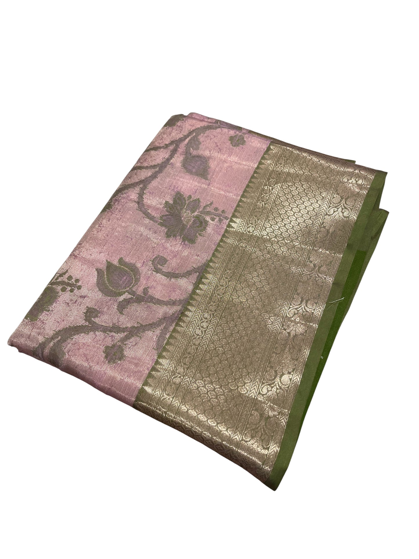 Southloom Tissue Silk Saree with Woven Work on Body and Borders (Pink & Green)