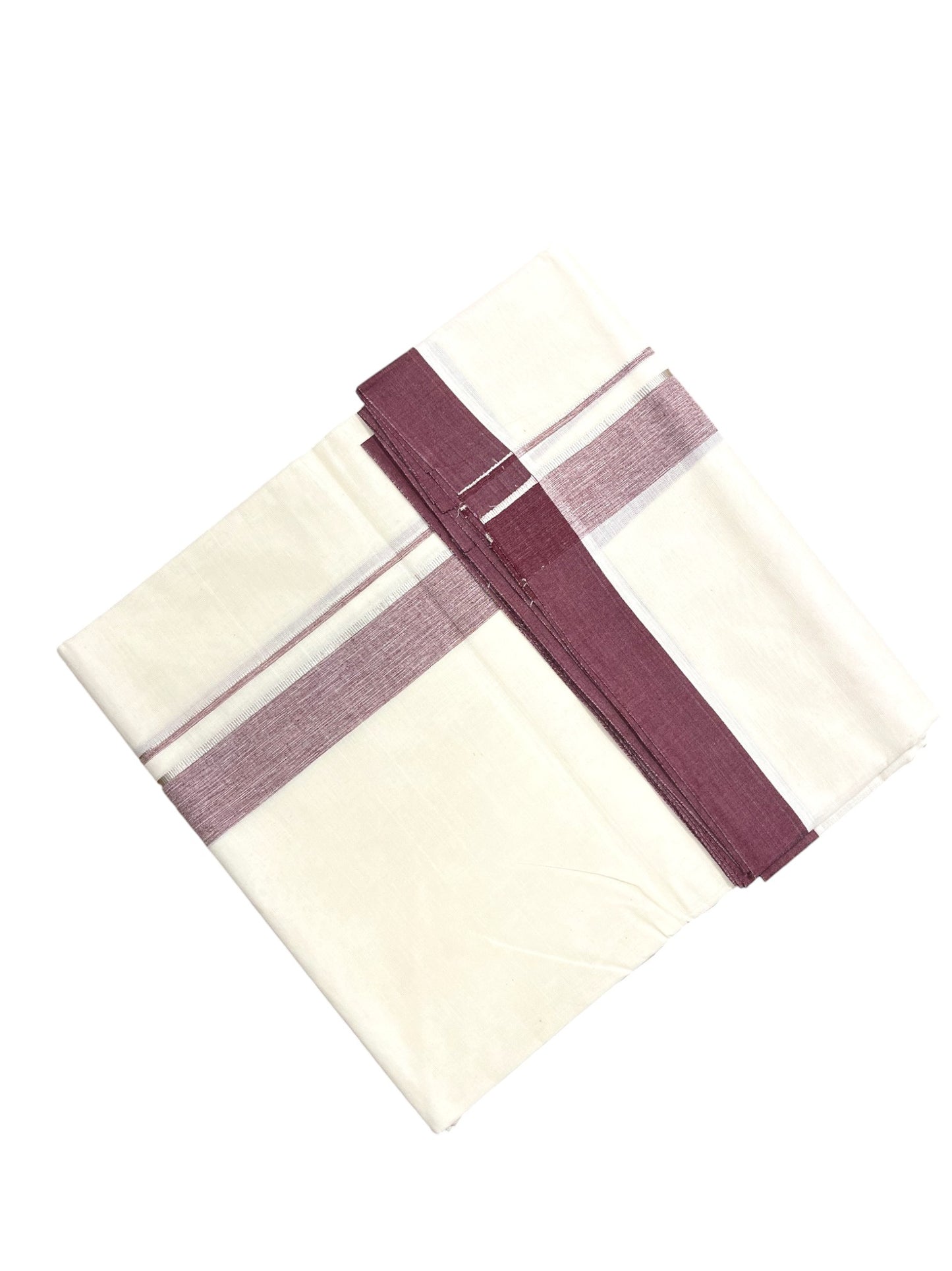 Southloom Kerala Pure Cotton Double Mundu with Silver Lines & Maroon Border (South Indian Dhoti)