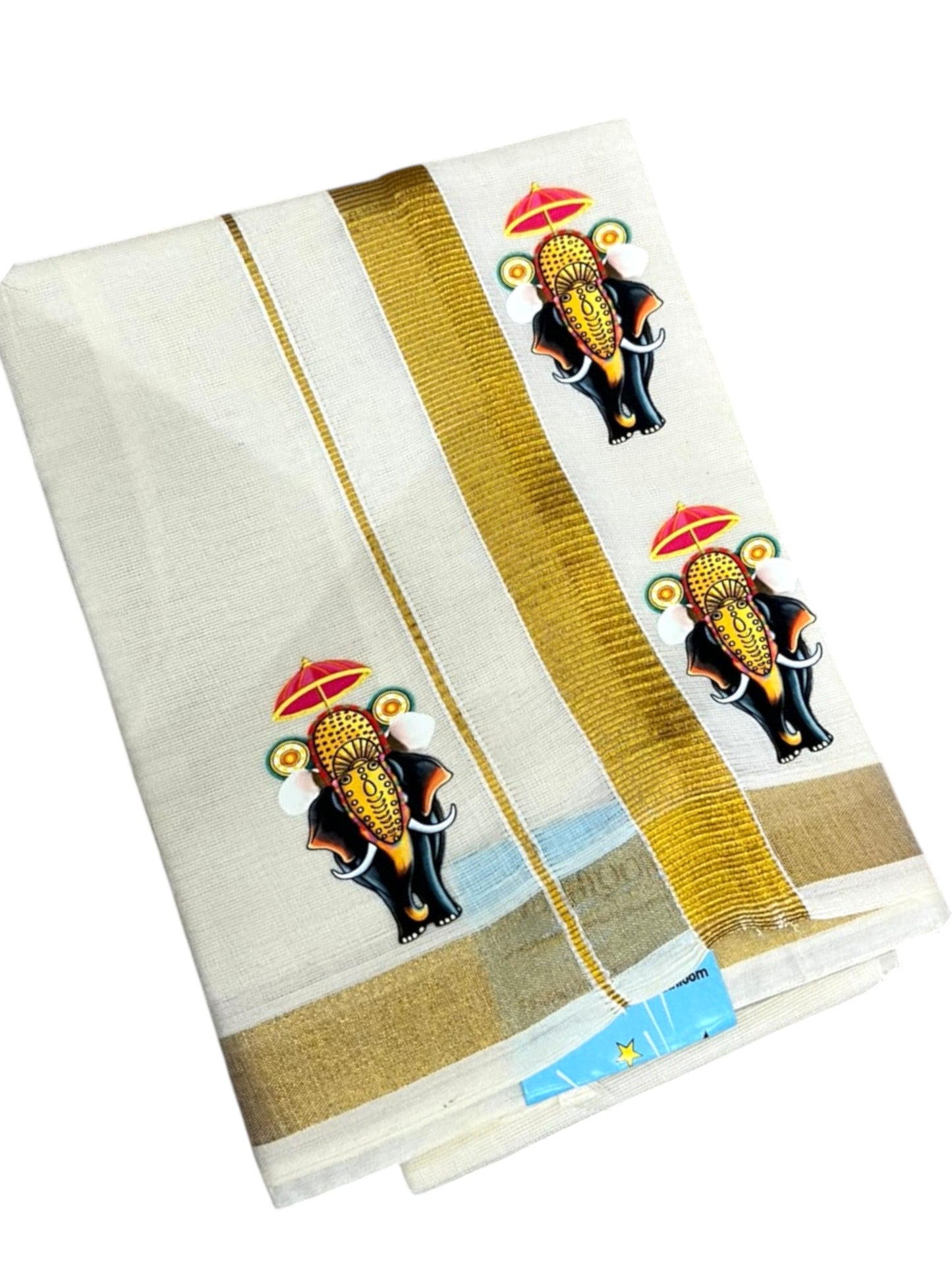 Southloom Cotton Kasavu Printed Kids's Velcro Mundu SLK