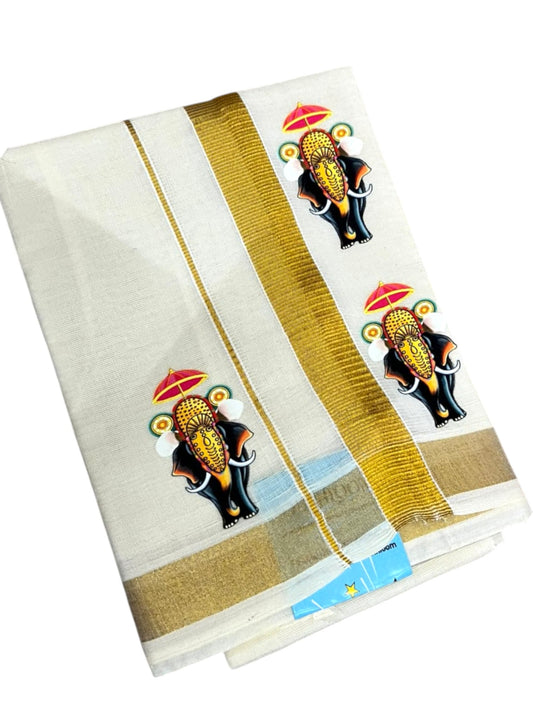 Southloom Cotton Kasavu Printed Kids's Velcro Mundu SLK