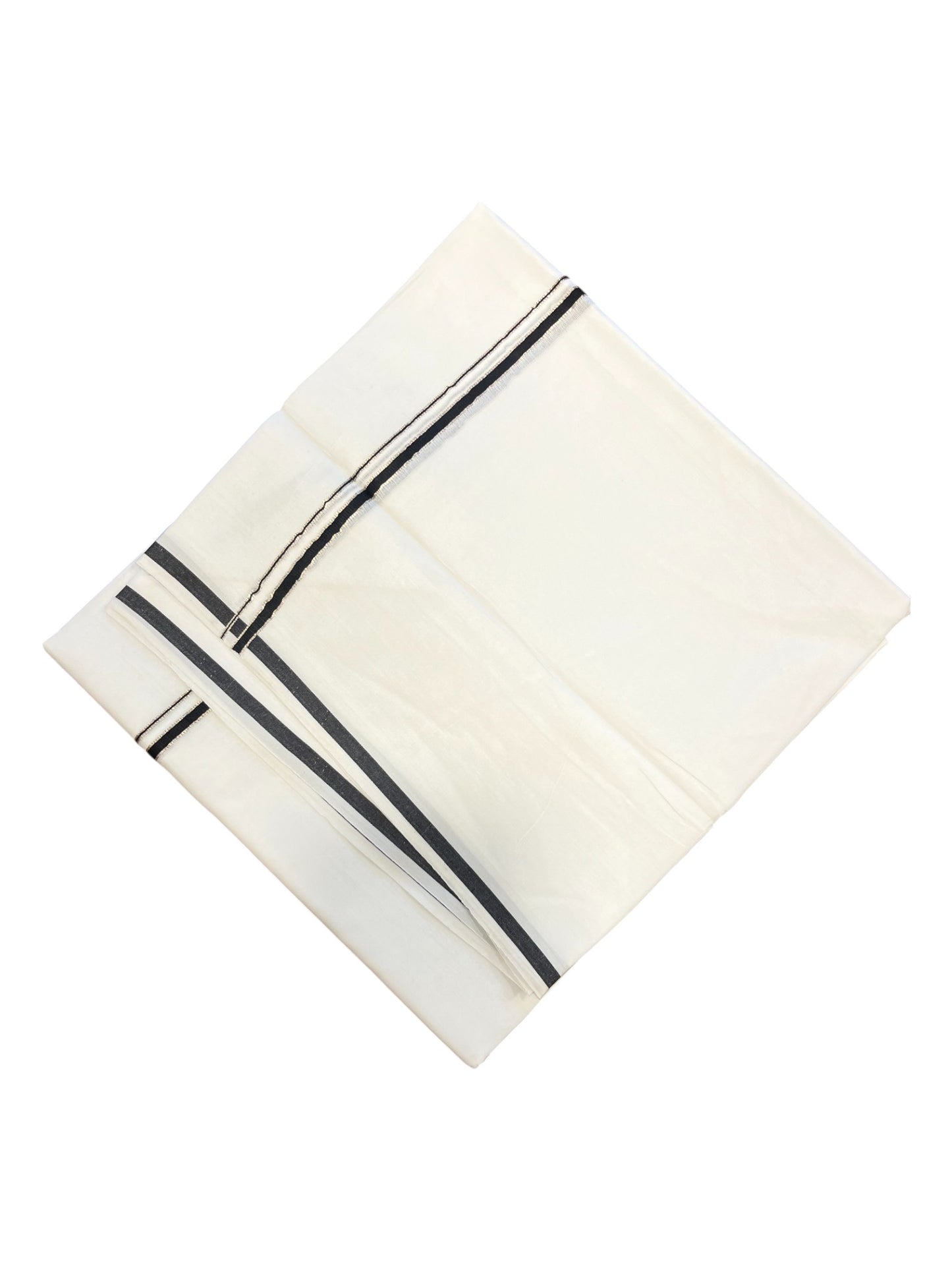 Pure White Cotton Double Mundu with Silver Black Kara (South Indian Dhoti)