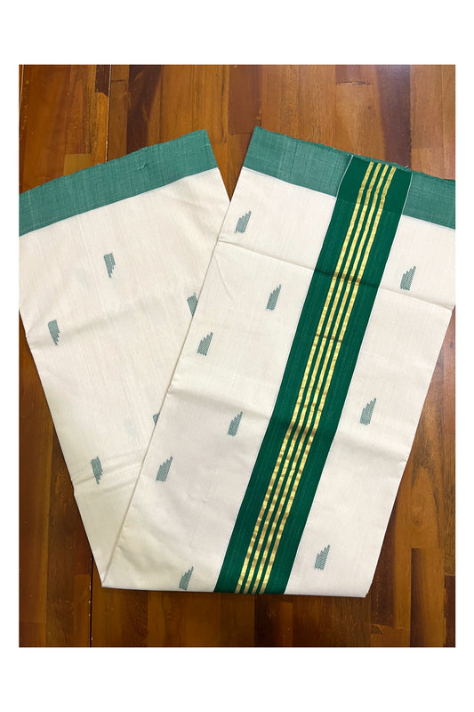 Southloom Premium Balaramapuram Unakkupaavu Handloom Cotton Butta Saree with Kasavu and Green Border