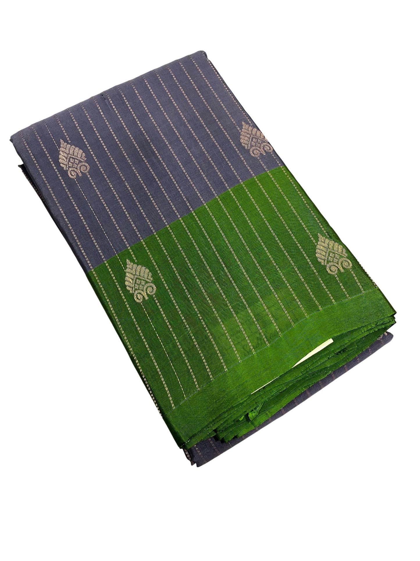 Southloom Pure Handloom Kanchipuram Silk Saree with Korvai Work (Grey & Green)