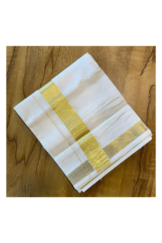 Pure Cotton Mundu with Golden Lines and Golden Border (South Indian Kerala Dhoti)
