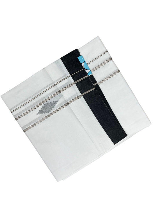 Southloom Pure White Cotton Mundu with Black & Silver Line Border (South Indian Kerala Dhoti)