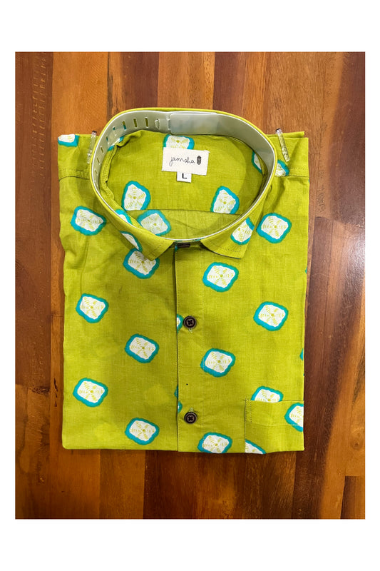 Southloom Jaipur Cotton Green Hand Block Printed Shirt (Full Sleeves)