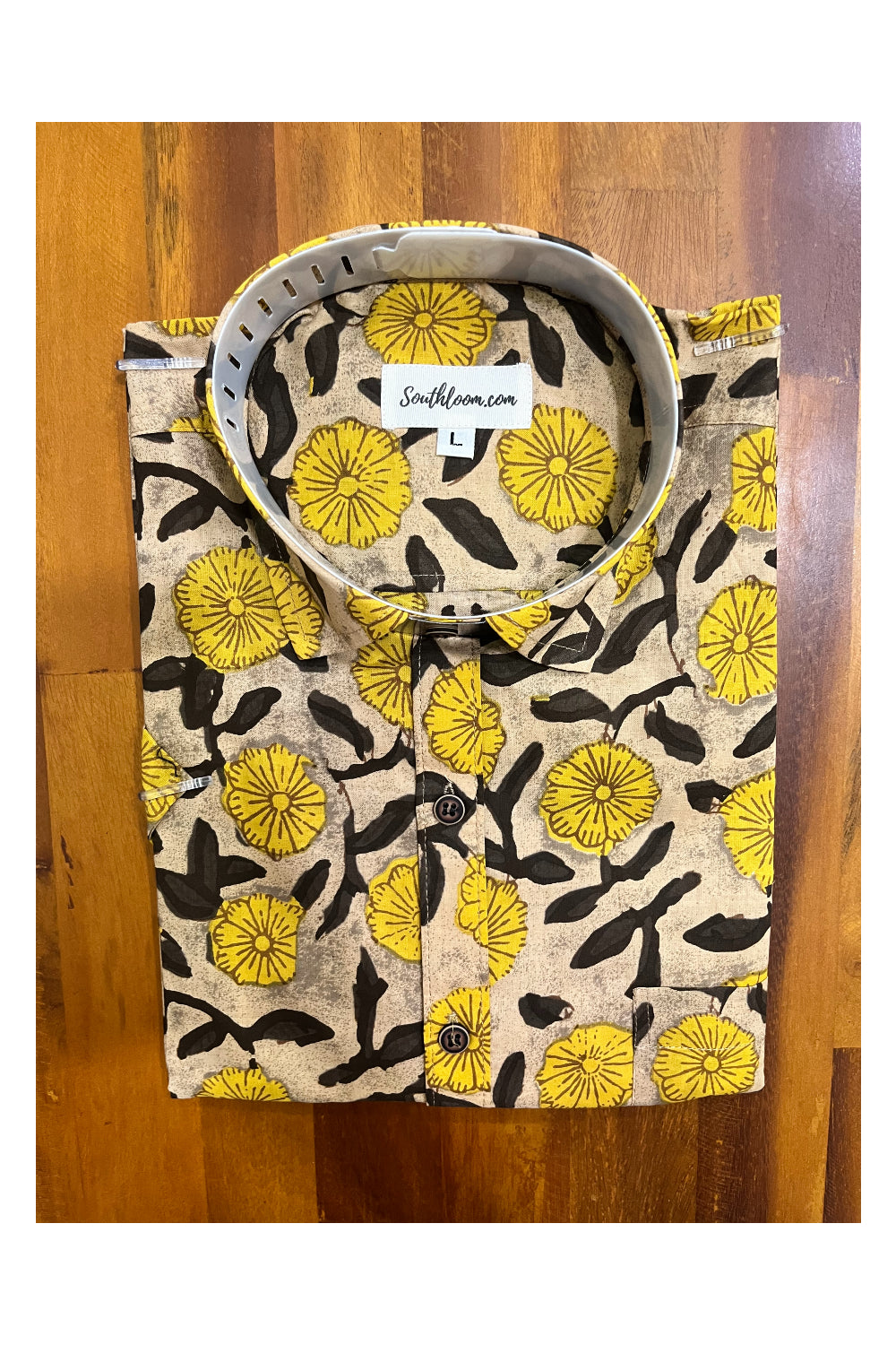 Southloom Jaipur Cotton Hand Block Printed Yellow Shirt (Half Sleeves)