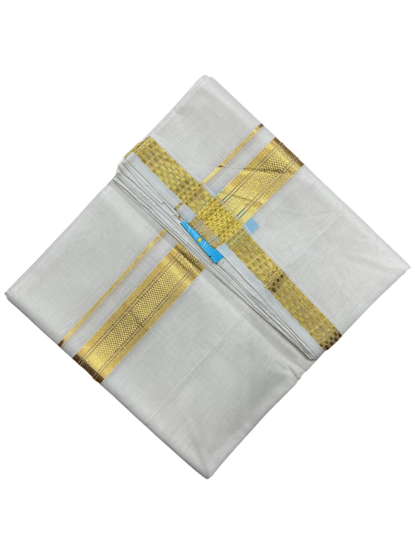 Southloom Premium Handloom Cotton Double Mundu with Gold Kasavu and Paa Neythu Border