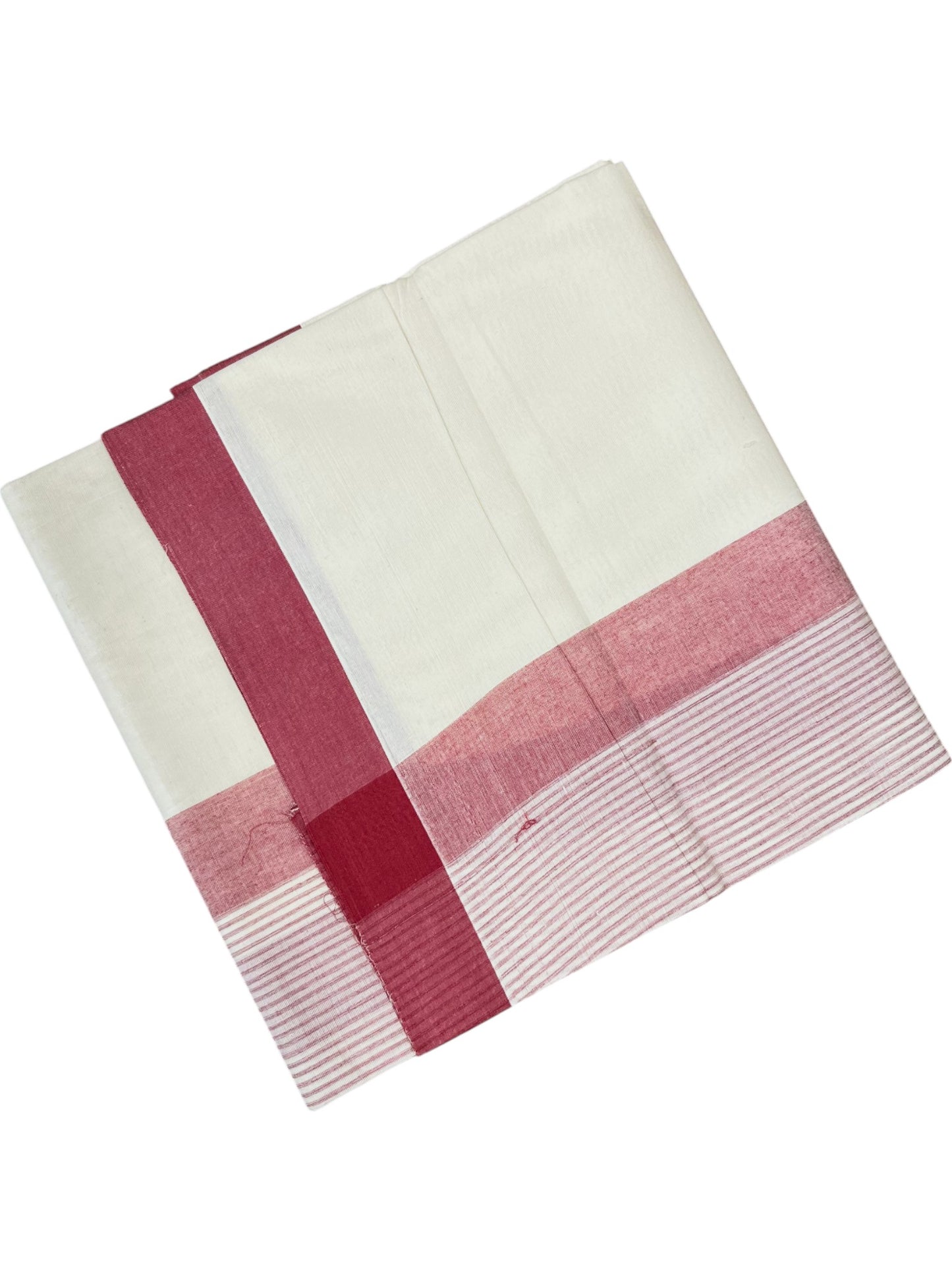 Southloom Kerala Pure Cotton Double Mundu with Maroon Lines Border (South Indian Dhoti)