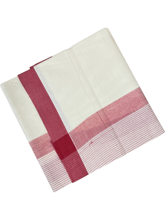 Southloom Kerala Pure Cotton Double Mundu with Maroon Lines Border (South Indian Dhoti)