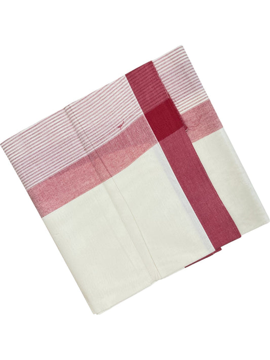 Southloom Kerala Pure Cotton Double Mundu with Maroon Lines Border (South Indian Dhoti)
