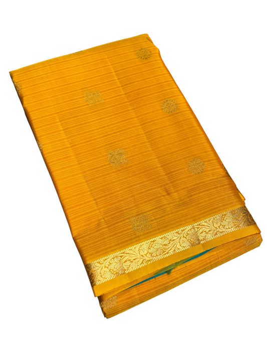 Southloom Pure Handloom Bridal Kanchipuram Silk Saree with Korvai Work (Yellow & Blue)
