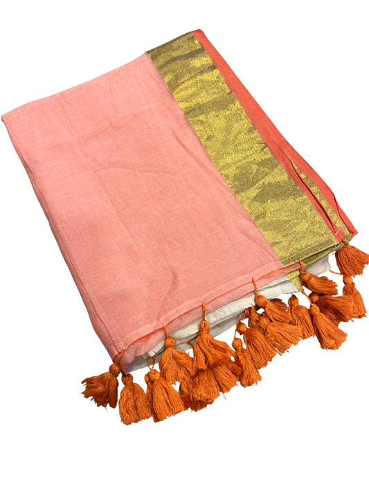 Southloom Mul Cotton 120 x 120 Soft Fabric Saree in  Orange Colour