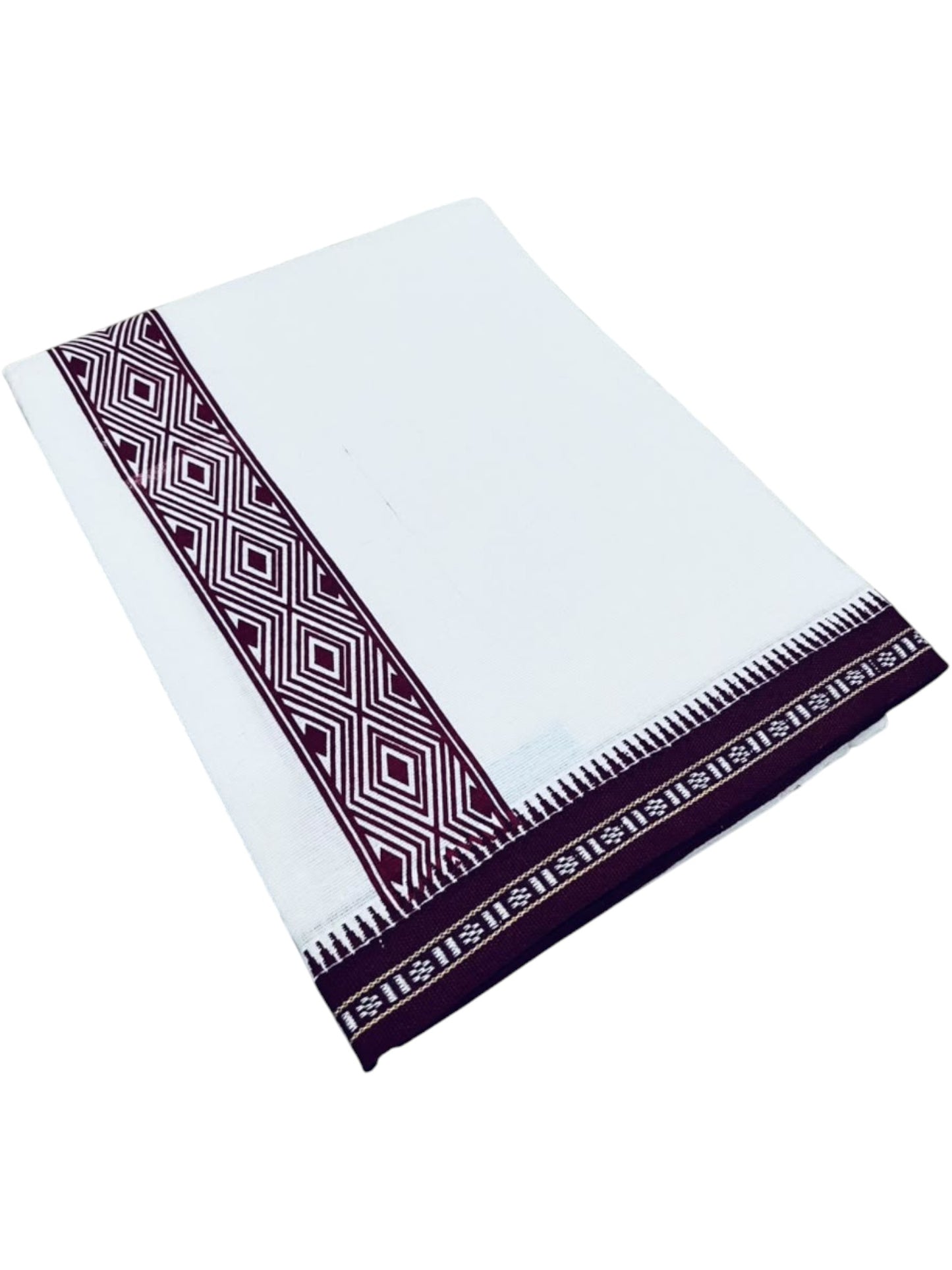 Southloom White Maroon Printed Single Mundu / Otta Mundu / Lungi (South Indian Kerala Dhoti)