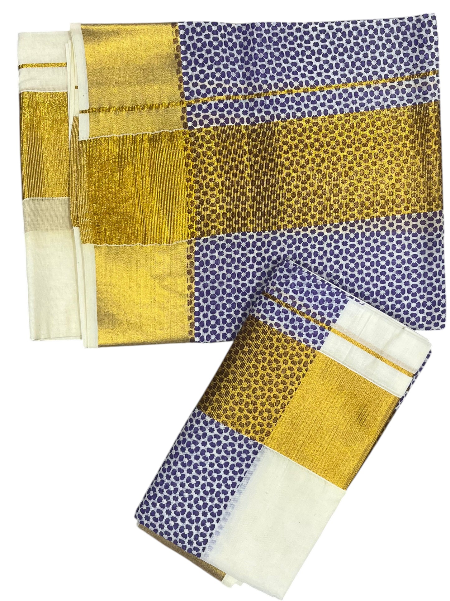 Southloom Kerala Cotton Single Set Mundu With Floral Design 2.80 Mtrs