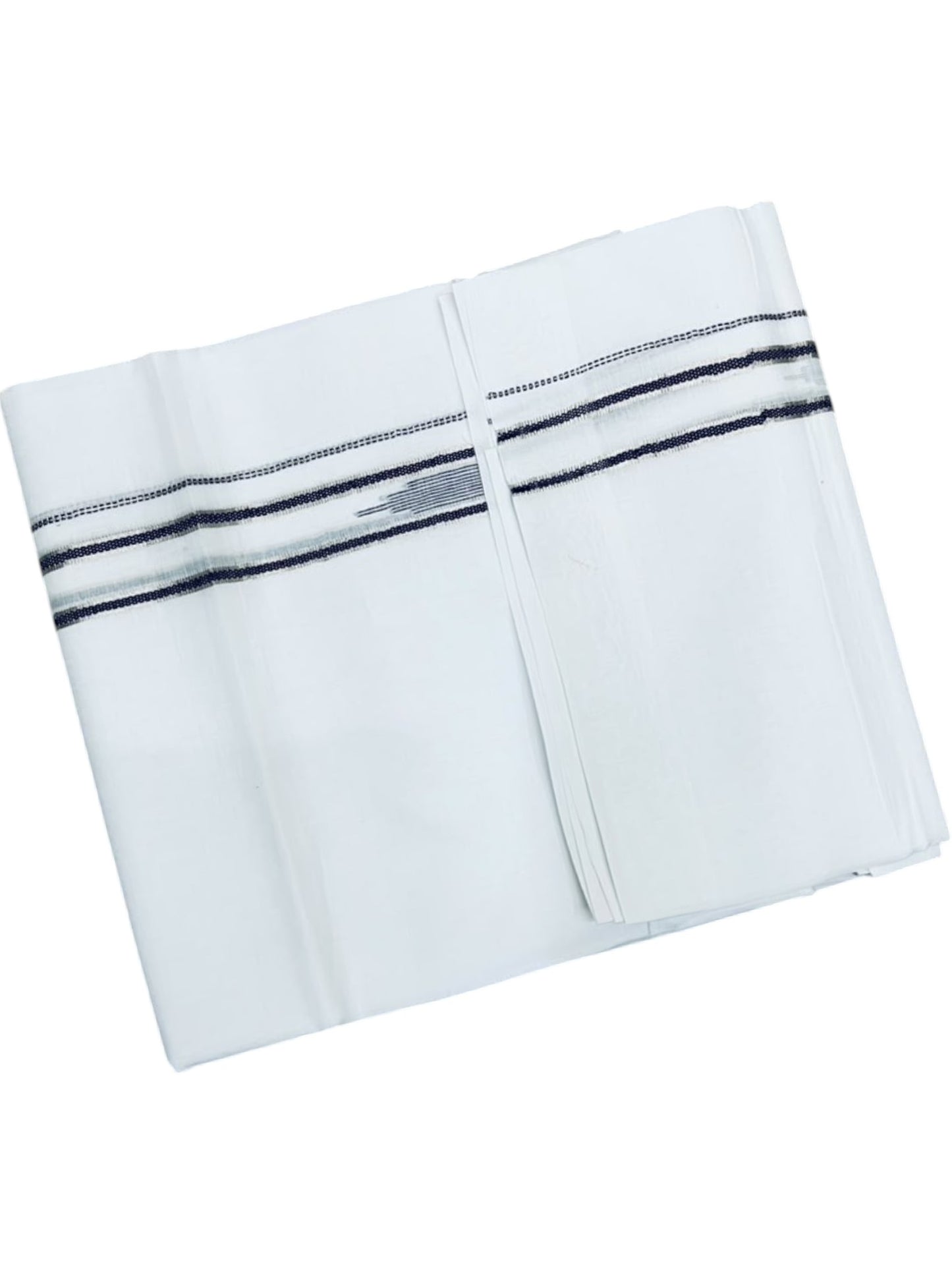 Southloom Pure White Cotton Mundu with Black & Silver Line Border (South Indian Kerala Dhoti)