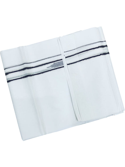 Southloom Pure White Cotton Mundu with Black & Silver Line Border (South Indian Kerala Dhoti)