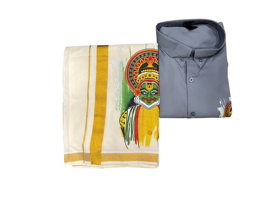 Southloom Stylish & Classy Budget Combo Grey Shirt + Mundu for Men