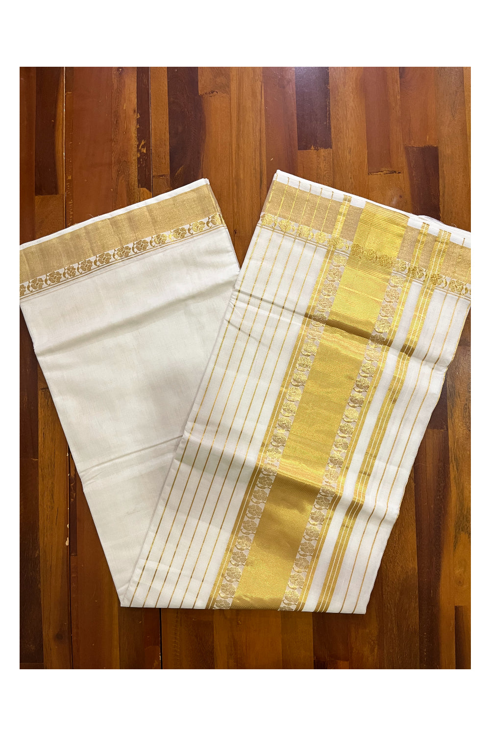 Southloom Handloom Premium Kerala Cotton Saree with Kasavu Floral Woven Border