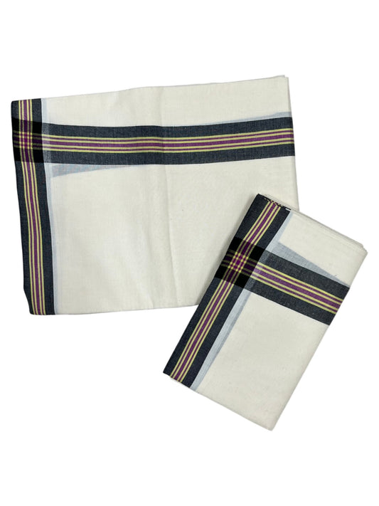 Southloom Pure Cotton Kerala Single Mulloth Set Mundu (Mundum Neriyathum) Black & Purple Border in 2.50 mtrs SL243