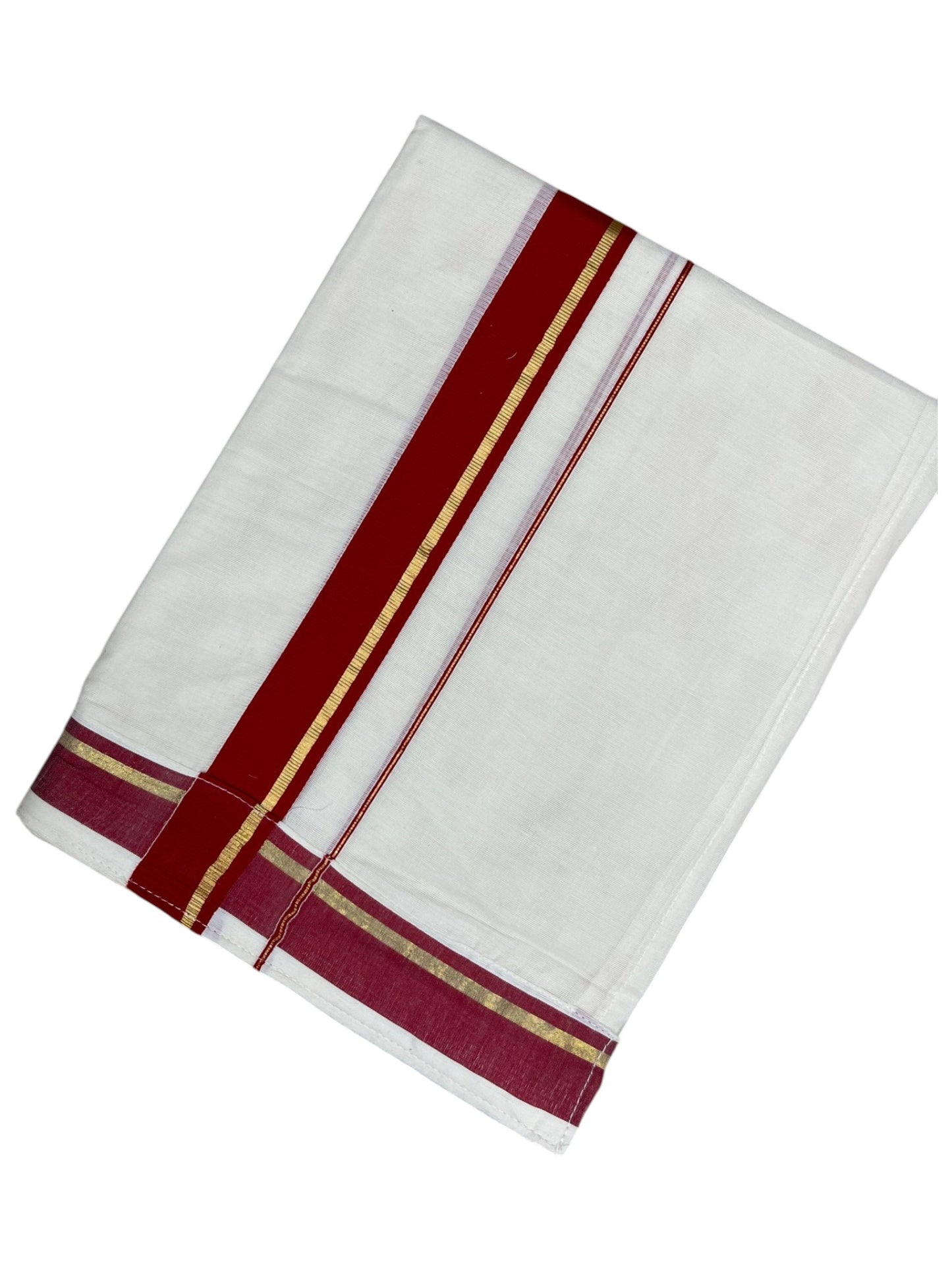 Southloom Kerala Cotton Velcro Mundu with kasavu and Red Border (South Indian Kerala Dhoti) in 4 mtrs