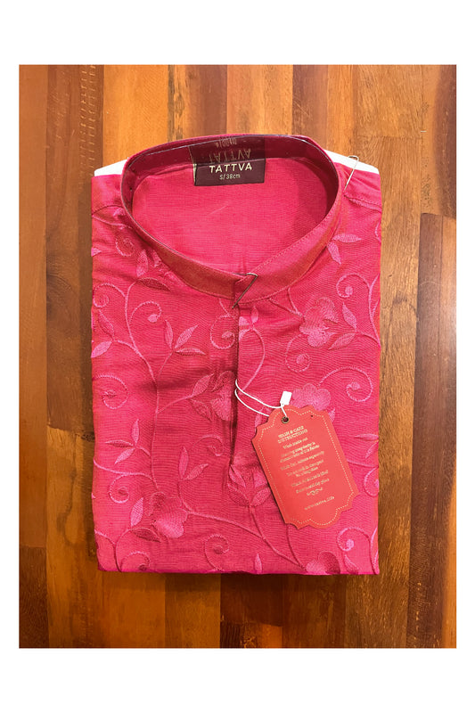 Southloom Pinkish Red Floral Woven Semi Silk Short Kurta for Men