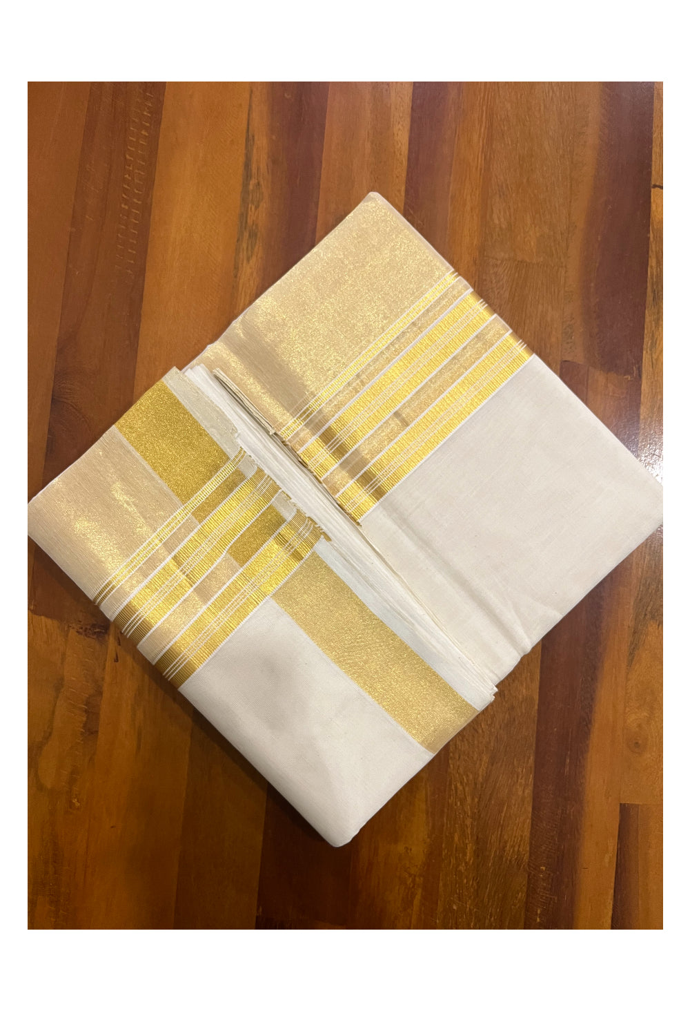 Southloom Premium Handloom Pure Cotton Wedding Mundu with Tissue Kasavu on Border (South Indian Kerala Dhoti)