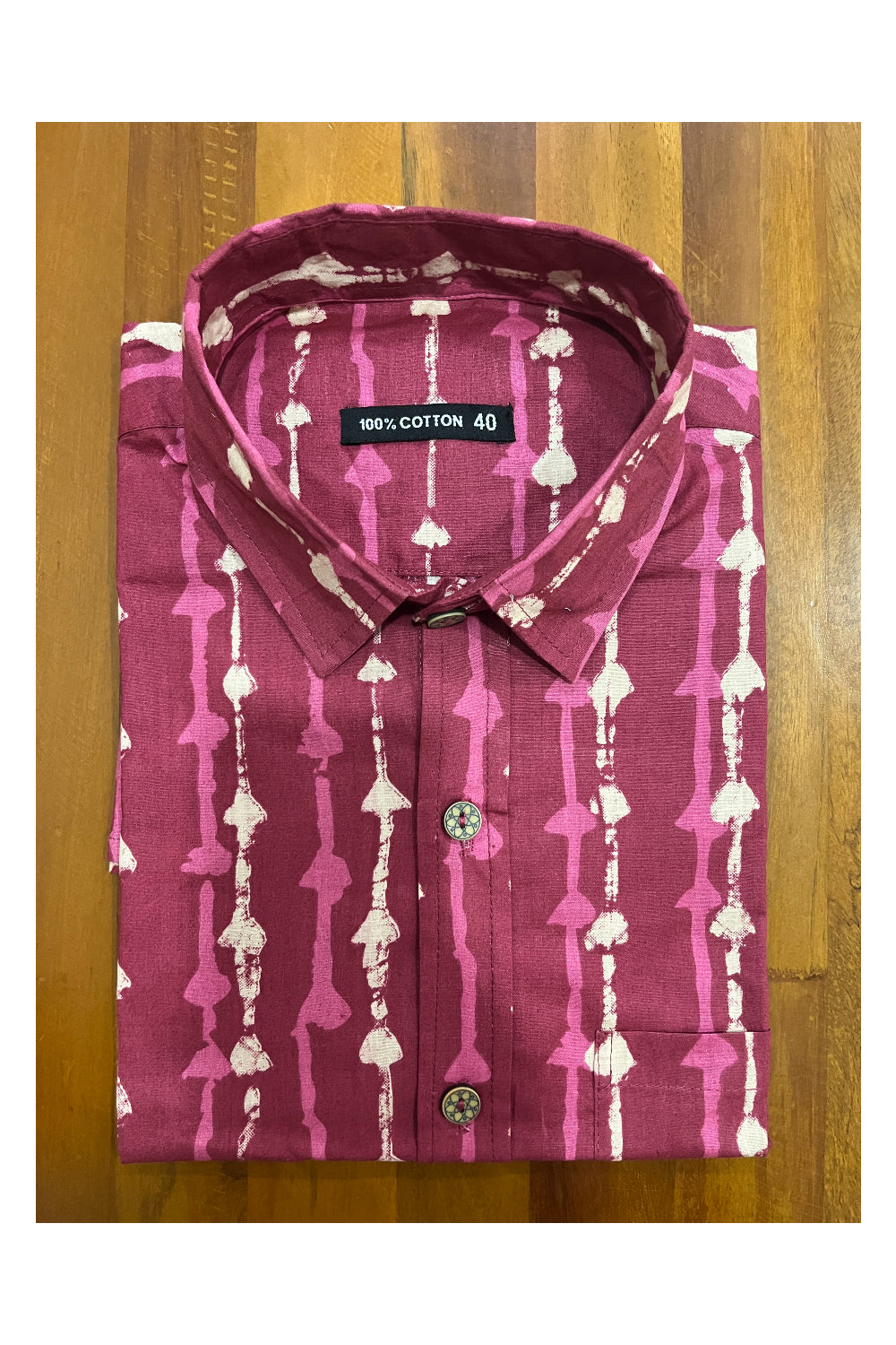 Southloom Jaipur Cotton Magenta Hand Block Printed Shirt (Half Sleeves)