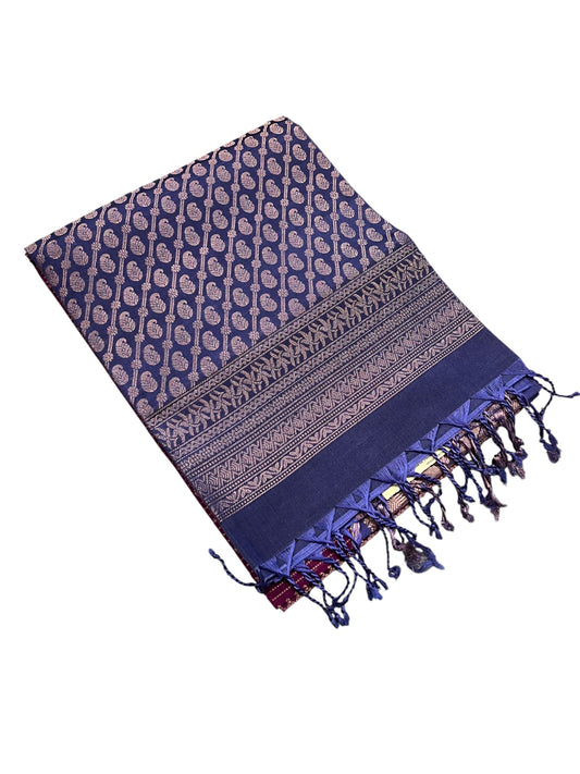 Southloom Pure Handloom Bridal Kanchipuram Silk Saree with Korvai Zari Work (Purple & Blue)