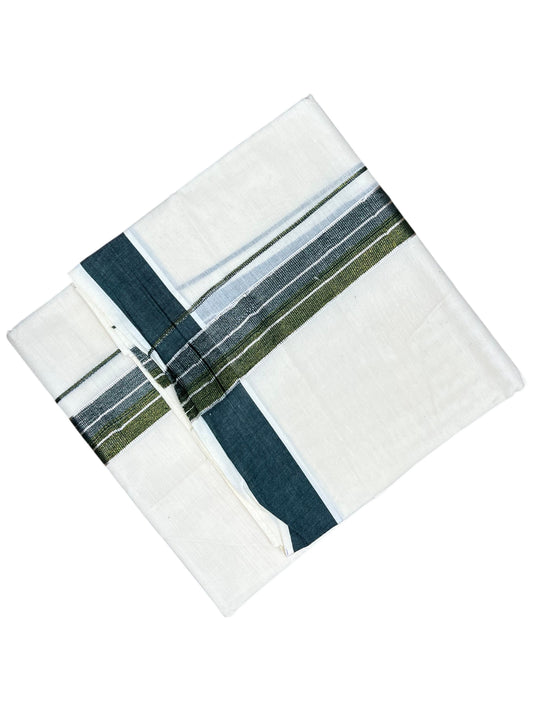 Southloom Pure Cotton Mundu with Silver Lines and Black&Green Border (South Indian Kerala Dhoti)