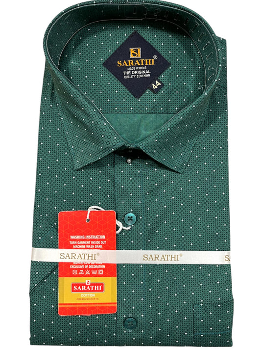 Southloom Pure Cotton Green Printed Shirt (44 HS)