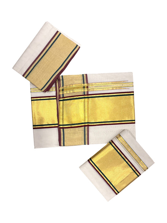 Southloom Premium Handloom Set Mundu with Kasavu and  Maroon Border (2.80 Mtr)