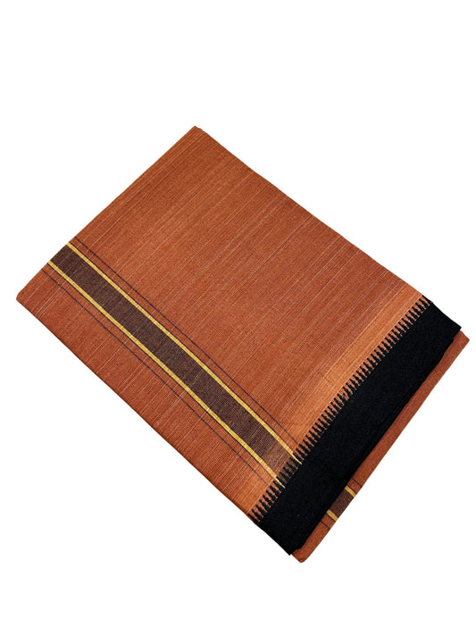 Southloom Saffron (Kaavi) Black Printed Single Mundu / Lungi (South Indian Kerala Dhoti)