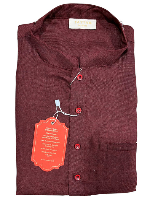 Southloom Brown Woven Patterns Semi Silk Short Kurta for Men