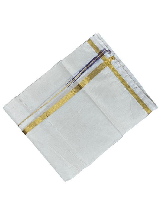 Southloom Kerala Pure Cotton Double Mundu with Gold Kasavu and Violet Chuttikara Border with (South Indian Dhoti)