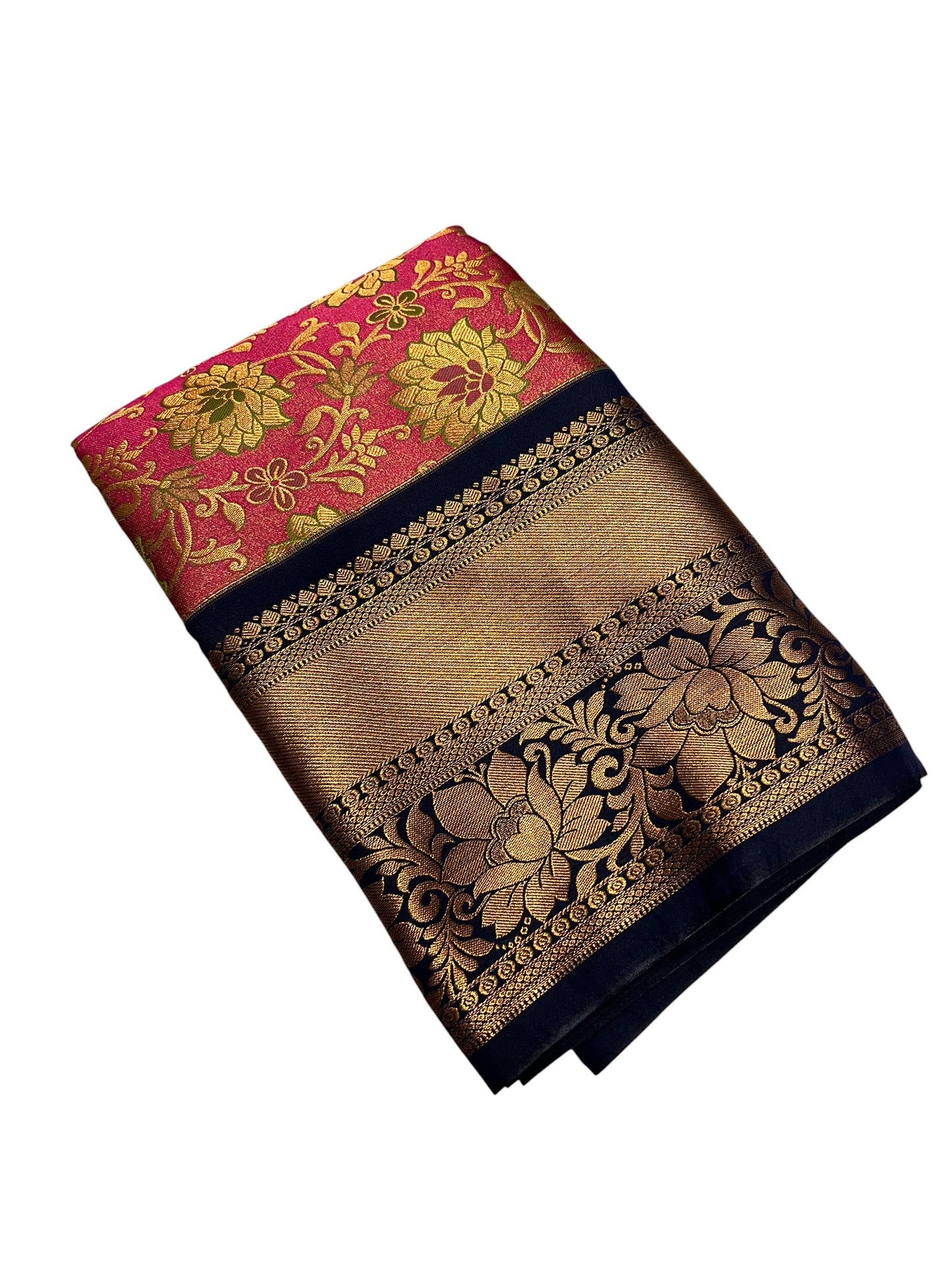 Southloom Banarasi Semi Silk Saree with Floral Zari Work Across Body (Pink & Blue)