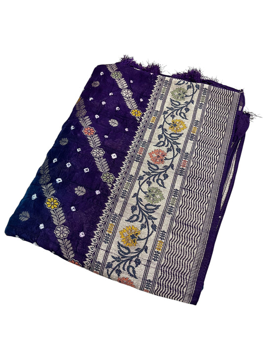 Southloom Pure Banarasi Silk Saree with Woven Work on Body and Borders (Blue & Violet)