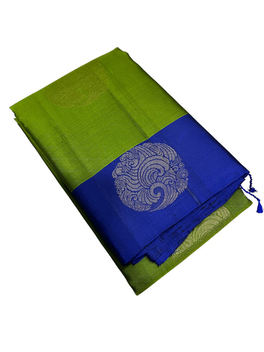 Southloom Pure Handloom Kanchipuram Silk Saree with Butta Work(Blue & Green)