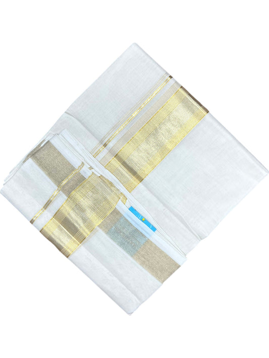 Southloom Balaramapuram Unakkupaavu Premium Handloom Cotton Double Mundu with Gold Kasavu Silver Border