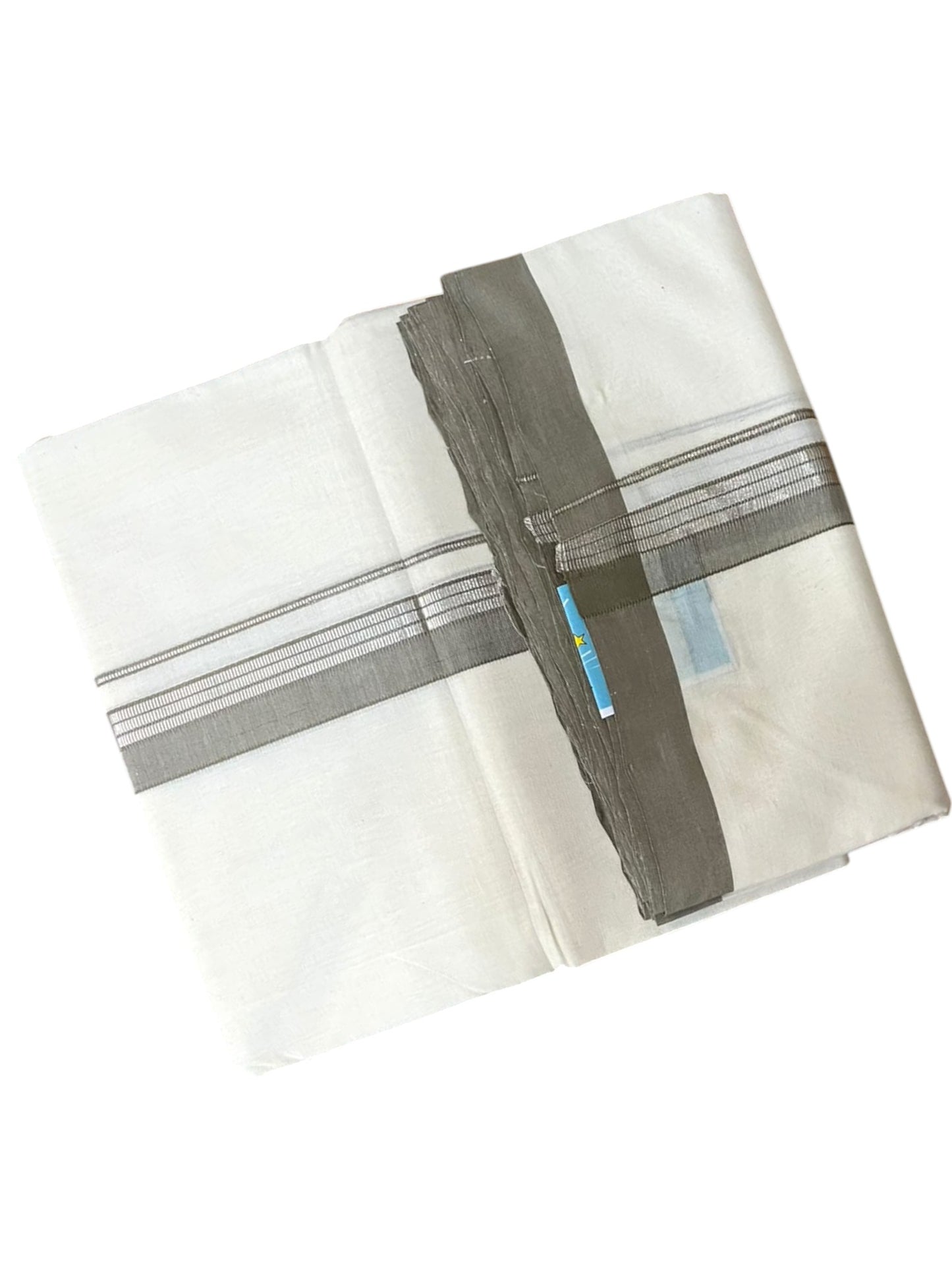 Southloom Balaramapuram Unakkupaavu Premium Handloom Cotton Double Mundu with Silver Lines and Grey Border