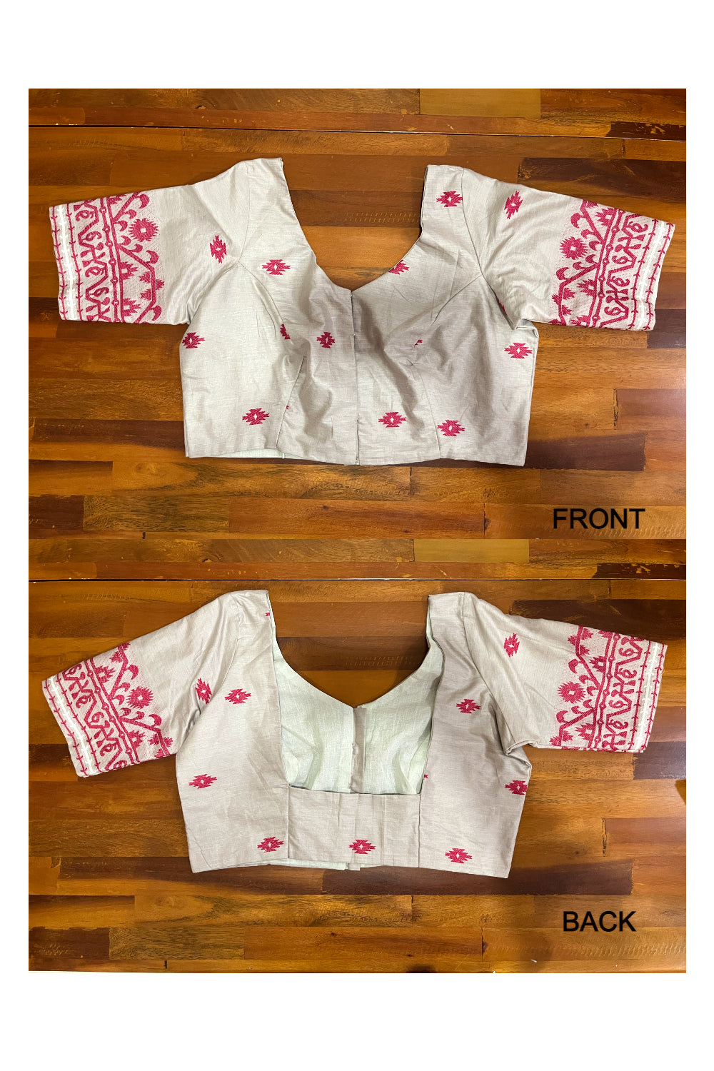 Southloom Red Printed Grey Ready Made Blouse