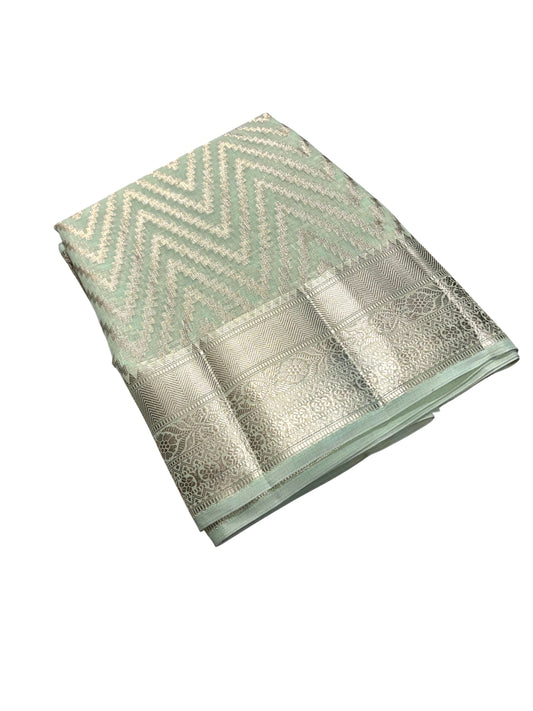 Southloom Cotton Banarasi Silk Saree with Woven Work on Body and Borders (Peach)