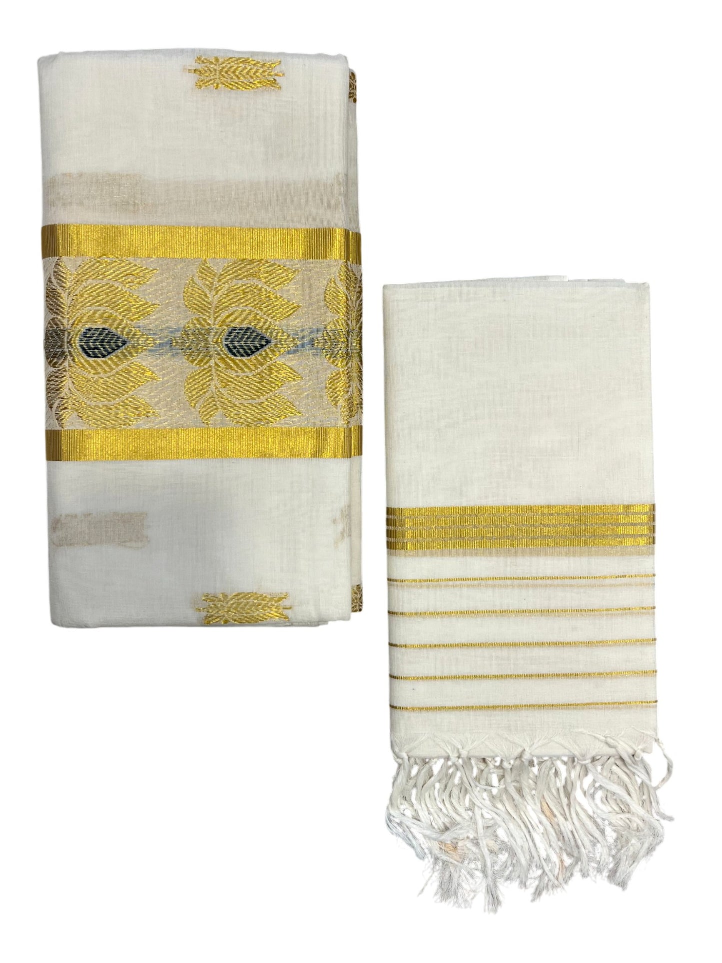 Southloom Premium Handloom Cotton Churidar Salwar Material with Kasavu Woven Design (include Lines Shawl / Dupatta)