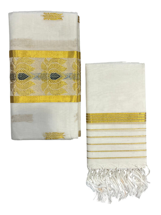 Southloom Premium Handloom Cotton Churidar Salwar Material with Kasavu Woven Design (include Lines Shawl / Dupatta)