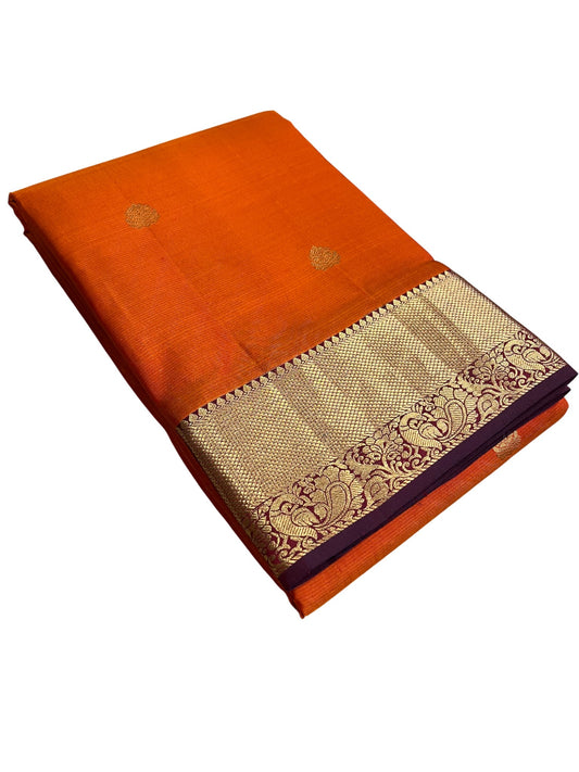 Southloom Pure Handloom Bridal Kanchipuram Silk Saree with Korvai Work (Orange & Purple)