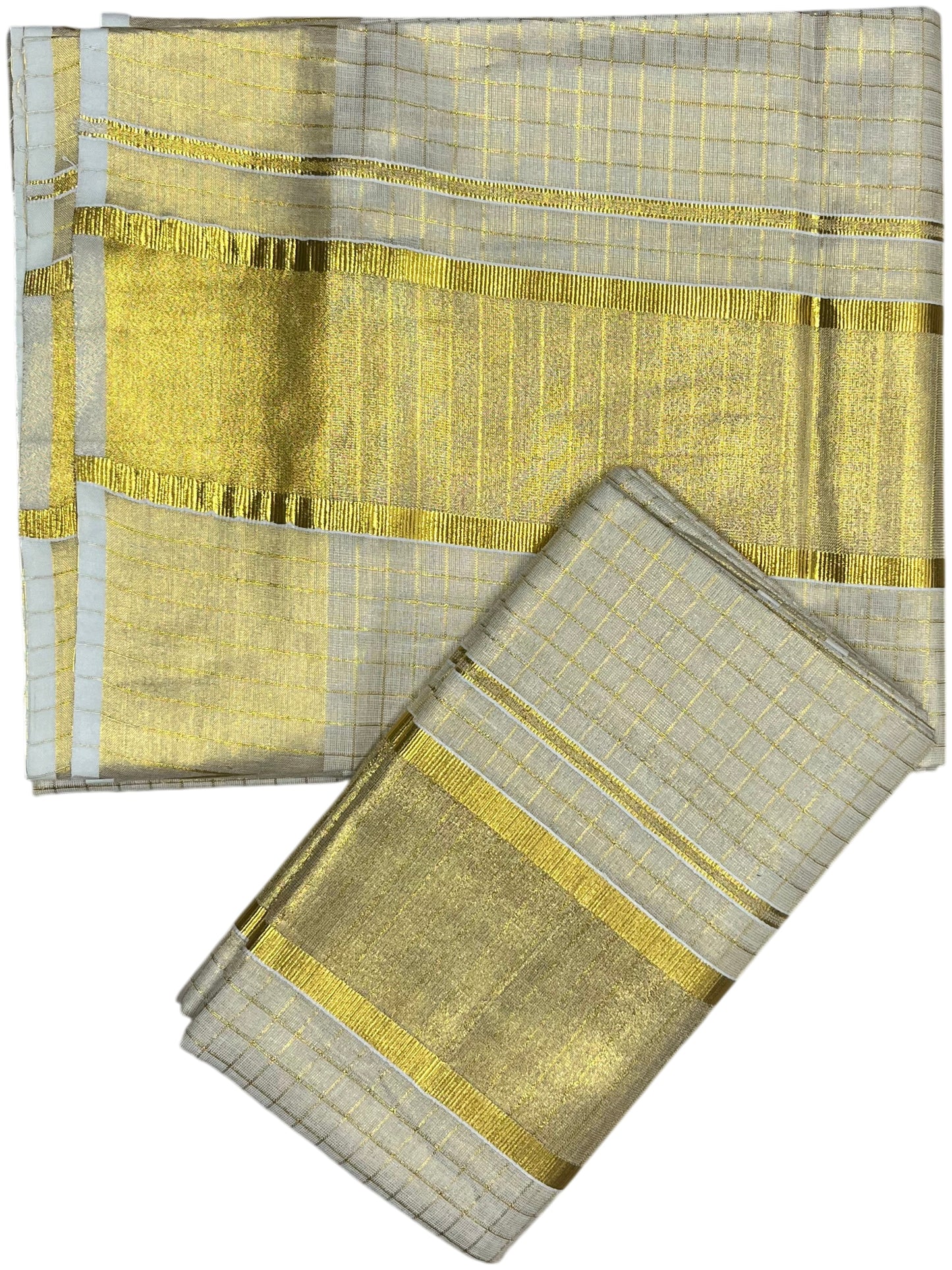 Southloom Kerala Tissue Single Set Mundu (Mundum Neriyathum) with  Kasavu Check Across Body