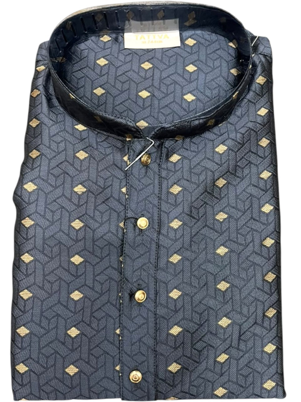 Southloom Blue Woven Patterns Semi Silk Short Kurta for Men SL590
