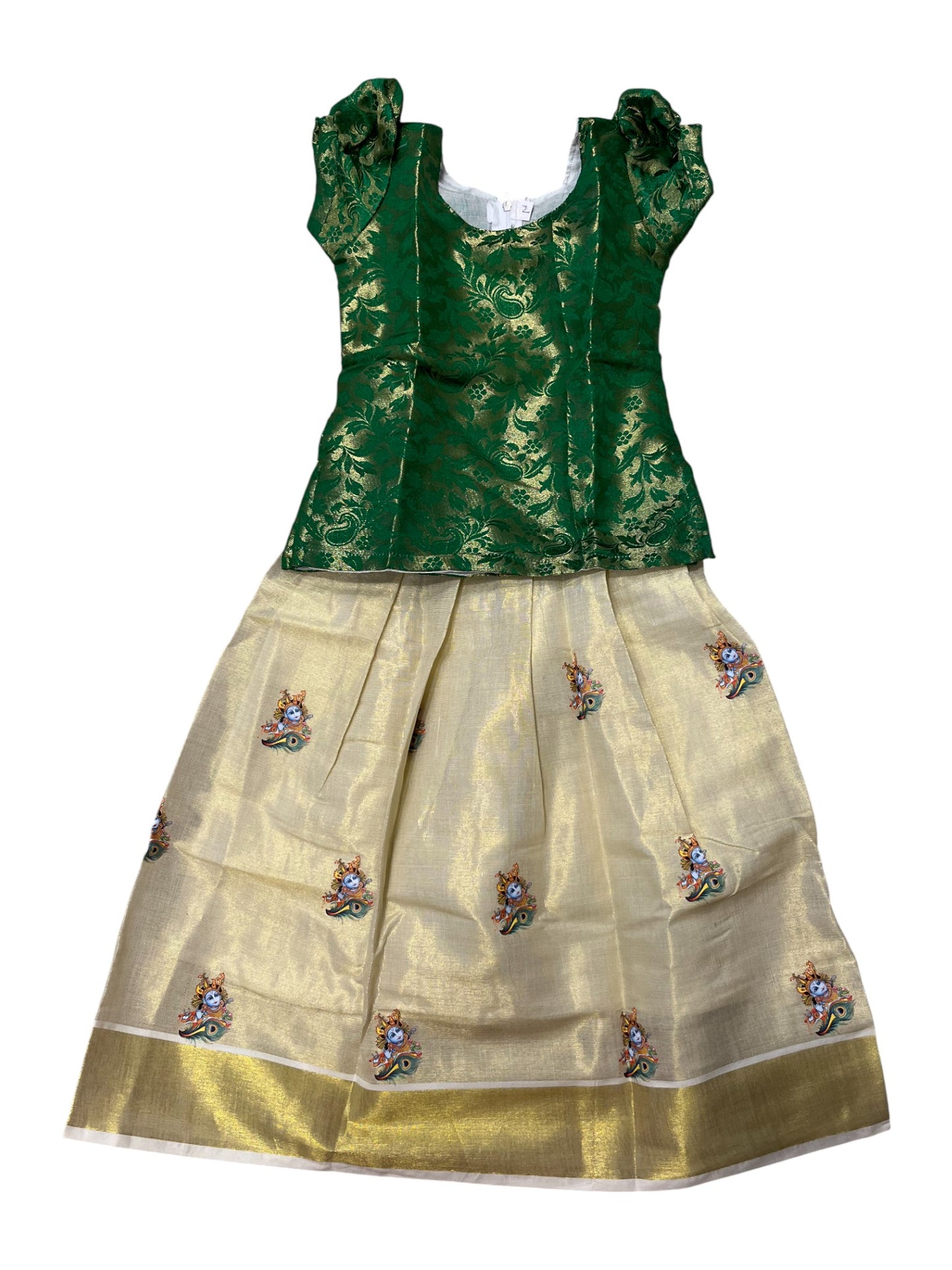 Southloom Kerala Tissue Kasavu Pavada Blouse  for Kids